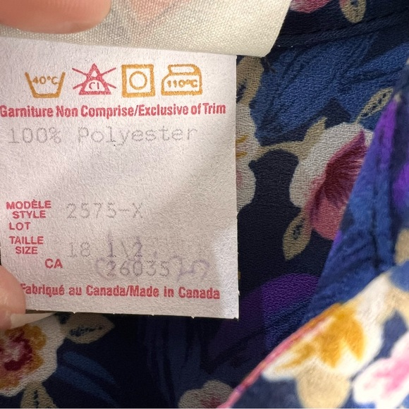 Vintage 80s blue floral chiffon sheer blouson belted long sleeve midi dress - Picture 16 of 17